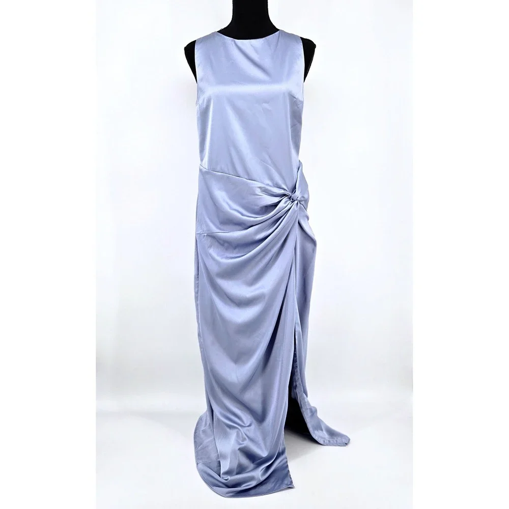 Abercrombie & Fitch Draped Twist Satin Maxi Dress Blue Backless Slit Homecoming